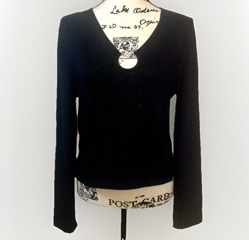 VTG 90s Lucidity O Ring Metallic Black Sweater Size L Made In Hong Kong